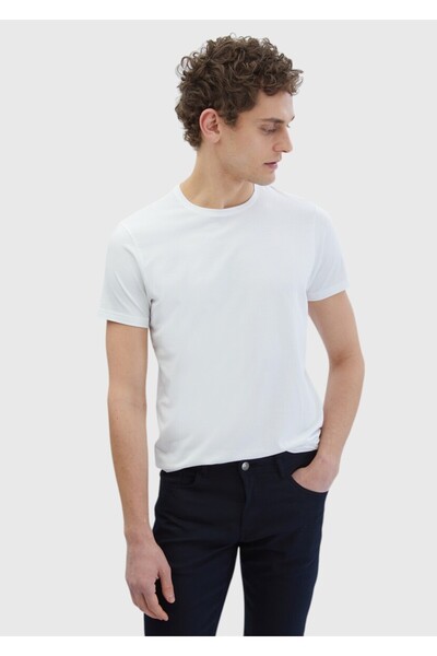 Ramsey White Plain Cotton Blended T-Shirt