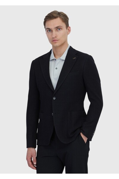 Ramsey Μαύρο ίσιο πουκάμισο Shoulder Slim Fit Πλεκτό μπουφάν από βαμβακερό με...