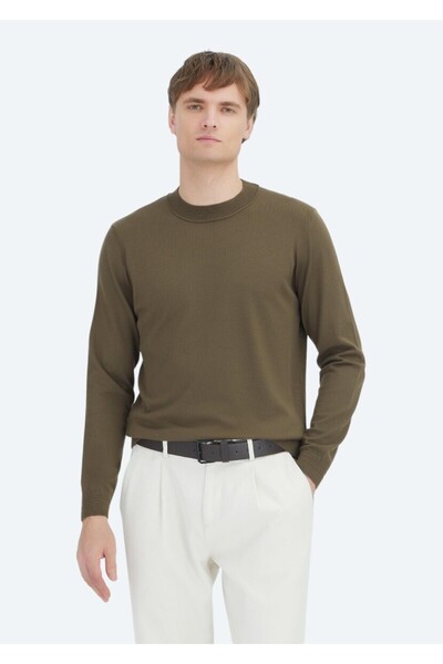 Ramsey Khaki Crew Neck Plain Knit Sweater