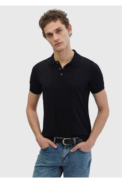 Ramsey Μαύρο πλεκτό ζακάρ με λαιμό πόλο