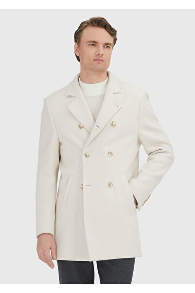 Ramsey Εκρού Παλτό Κανονικής Εφαρμογής διπλό πέτο με Γιακά Casual Υφαντό