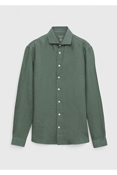 Ramsey Khaki Plain Casual Fit Woven Casual 100% Linen Shirt