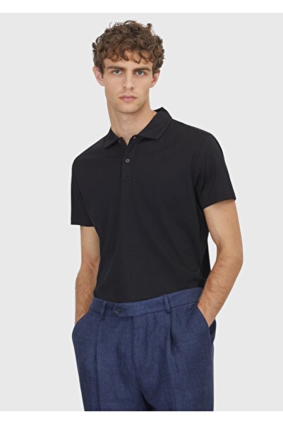 Ramsey Black Plain Polo Neck 100% Cotton T-Shirt