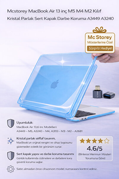 Mcstorey MacBook Air 13 inç M5 M4 M2 Kılıf Kristal Parlak Sert Kapak Darbe Ko...