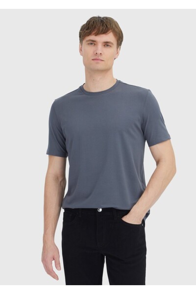 Ramsey Gray Plain Crew Neck Cotton Blended T-Shirt