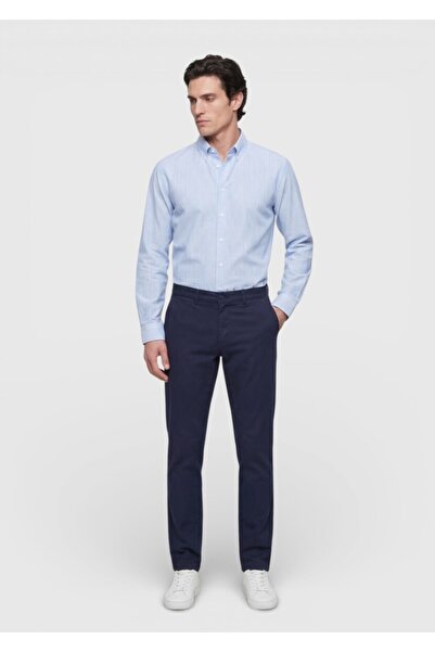 Ramsey Μπλε Navy Plain Woven Regular Fit Casual Παντελόνι από Βαμβακερό Μείγμα