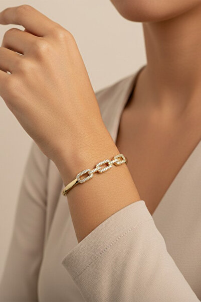 XUPING JEWELRY Stil Incisi/Xupıng Jewelry 14 Ayar Altın Kaplama Kare Üç Taşlı...