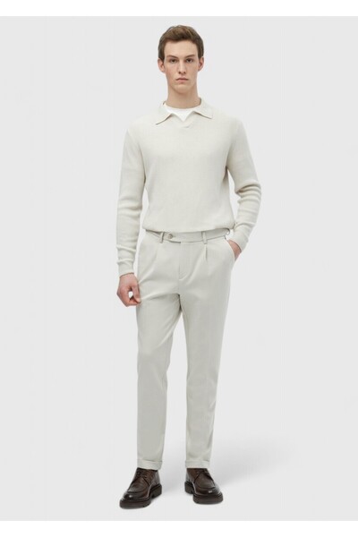 Ramsey Beige Plain Knitted Regular Fit Casual Trousers