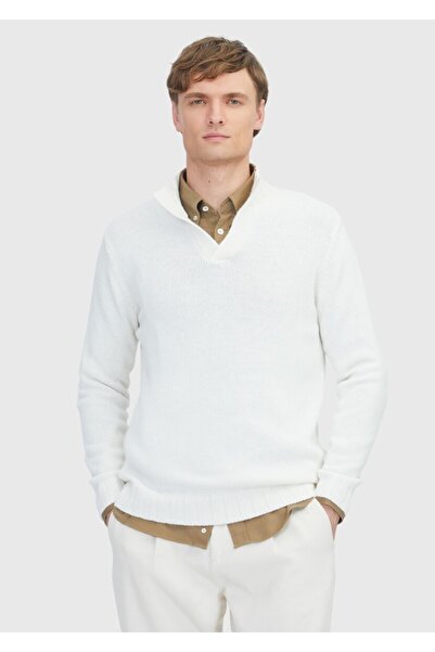 Ramsey Ecru Half Turtleneck Plain Knit Wool Blended Sweater Sweater