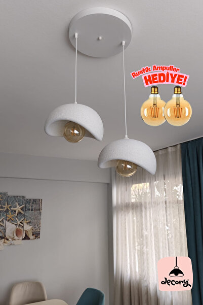 decory Beton Görünümlü 2'liSarkıt Avize,Bohem Sarkıt Avize (Rustik Ampul Hedi...