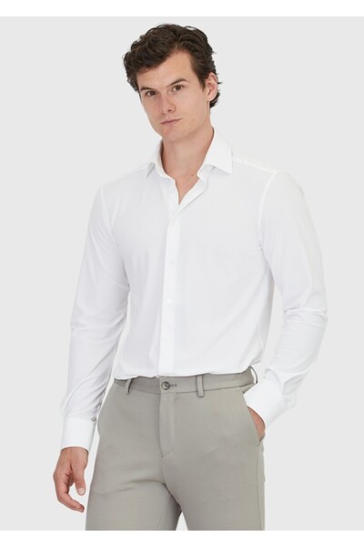 Ramsey Λευκό ίσιο κλασικό πουκάμισο με κανονική εφαρμογή