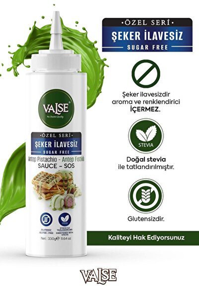Valse Şeker İlavesiz (Stevia'lı) Antep Fıstıklı Sos (Glutensiz) 330 Gr Waffle...