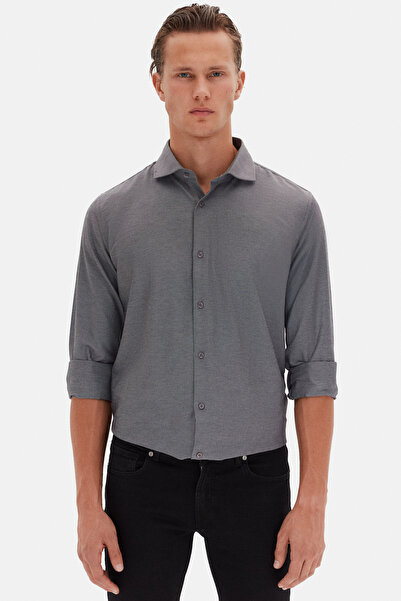 D'S Damat Ds Groom Slim Fit Anthracite Ιταλικός γιακάς Dobby Μακρύ μανίκι Εύκ...