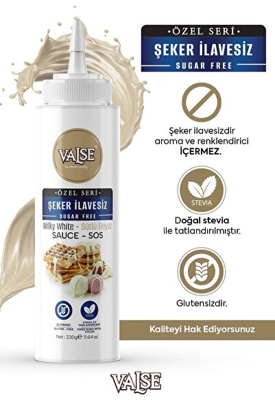 Valse Şeker İlavesiz (Stevia'lı) Sütlü Beyaz Sos (Glutensiz) 330 Gr Waffle & ...