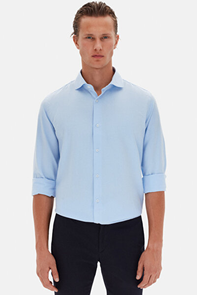 D'S Damat Ds Groom Slim Fit Světle modrý Italský límec Dobby Dlouhý rukáv Sna...