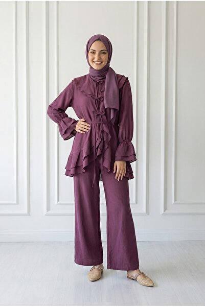 MİHRA STORE Σετ παντελονιού Rezzan με γιακά με βολάν και κορδόνια - ML2134 Βο...