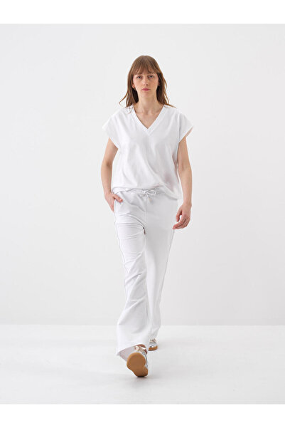 Xint Kadın Beyaz Pamuk Dokulu Oversize Sweat Pantolon
