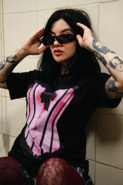 CİNEMA MODA Baby Pink με τύπωμα Relaxed Fit Μαύρο Γυναικείο T-shirt