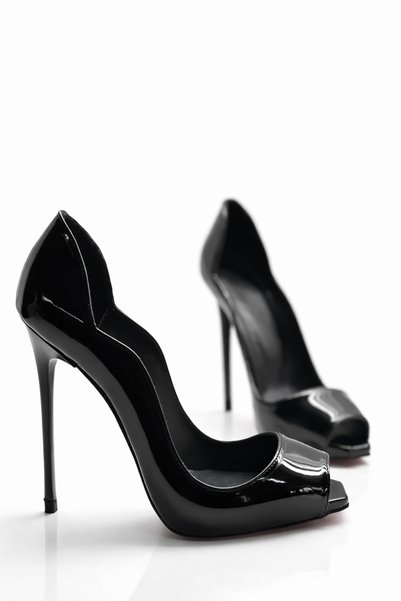 HAYYSHOES AMARELLE Siyah Rugan Stiletto 1 Cm Gizli Platformlu Kare Burun Yüks...