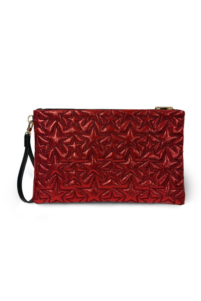Ecrou Κόκκινο γυαλιστερό πορτφόλιο και τσάντα clutch με σχέδιο αστεριών και α...