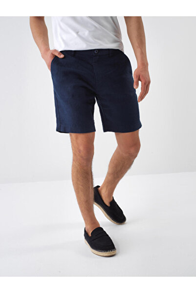 Xint Erkek Lacivert %100 Keten Regular Fit Şort