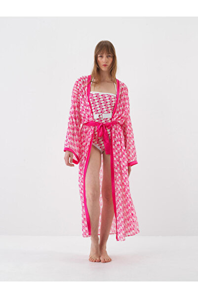 Xint Kadın Pembe Formunu Koruyan Oversize Kimono