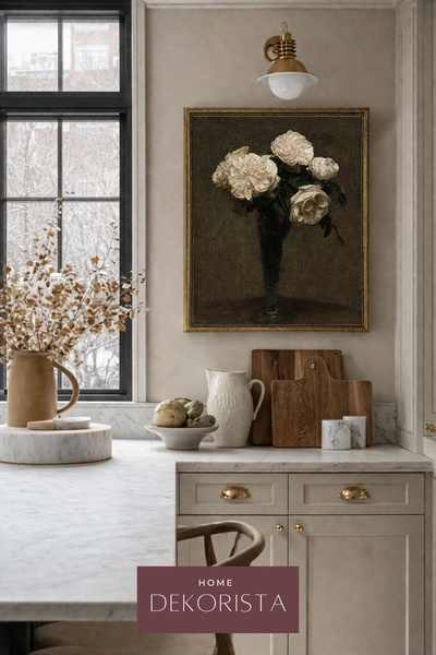 HOME DEKORİSTA Βίντατζ Πίνακας Ζωγραφικής με Λουλούδια – Κλασική Ζωγραφική Το...