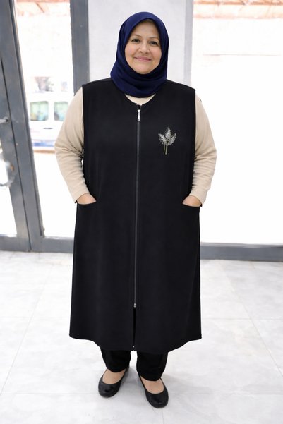 Elanur Uzun Çelik Penye Anne Yeleği (yandan cepli)