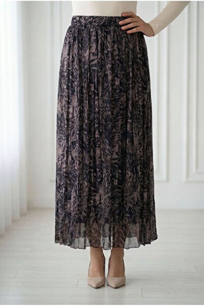 MİHRA STORE Φούστα σιφόν με σχέδια Bensu-FA1073.1 Δαμασκηνί