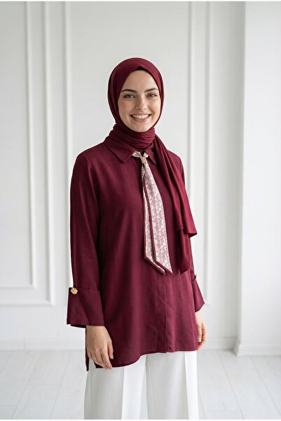 MİHRA STORE Adıgül Κρυφό Φουλάρι με Πλισέ Σχέδιο και Μανσέτες-ΣΑ1192 Βουργουν...