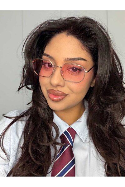 OEM Unisex UV400 sunglasses, geometric pattern, gold frame, pink lenses