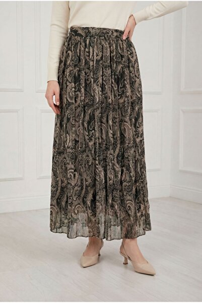 MİHRA STORE Φούστα σιφόν με σχέδια Bensu-FA1073.1 Χακί