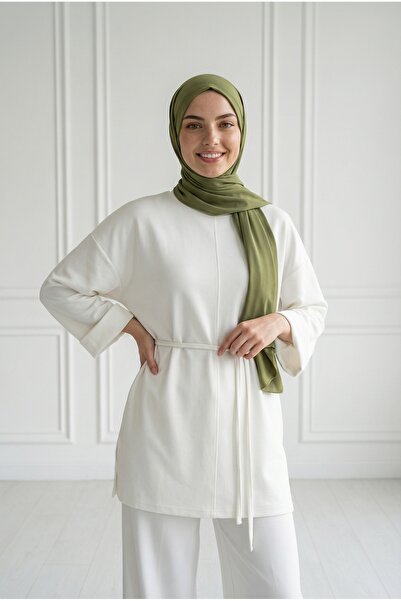 MİHRA STORE Τουνίκ Şafak Fitilli με ραφές στο μπροστινό μέρος-MF1834 Εκρού