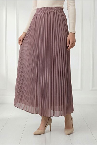 MİHRA STORE Φούστα σιφόν με πιέτες και επένδυση Piraye - FA1079 Dusty Rose