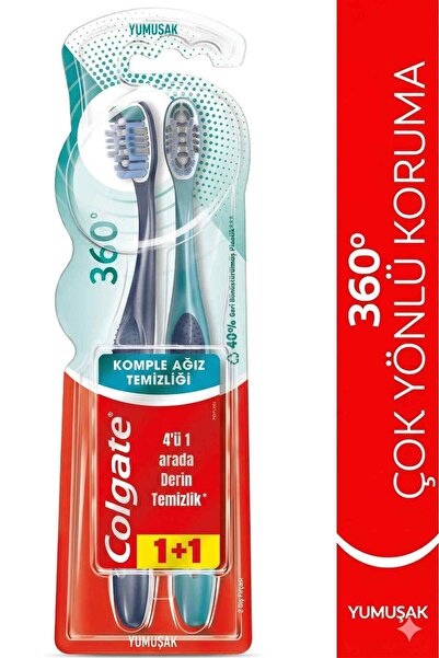 Colgate 360 Komple Ağız Temizliği Çok Yönlü Koruma Yumuşak Diş Fırçası 1+1 Ağız Bakımı + Fırça Kabı
