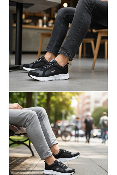 FORE SPORT Pantofi sport pentru bărbați, negru, alb, cu talpă groasă, comozi,...
