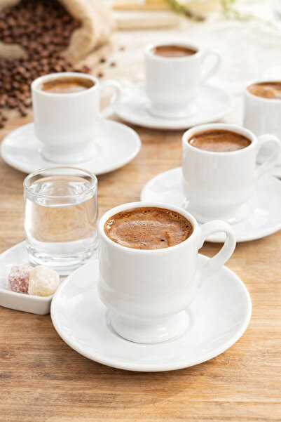 ŞURA MUTFAK 6 kişilik Serenat Ayaklı fincan takımı Beyaz 12 parça