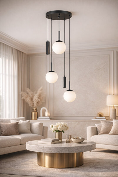 VENON RANA Yuvarlak 5.li SİYAH ❤️ 2 Spot Led ❤️ 3 BEYAZ Glop Camlı ❤️Modern S...