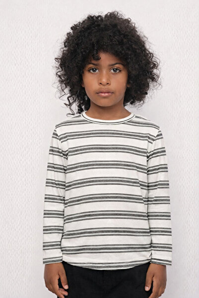 Alin Alp 8-14 Years Old Boys' Black Striped Thin Knit Sweater-8/9 Y