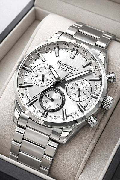 Ferrucci Function Men's Wristwatch Steel Band Steel Case+Bracelet Silver-Whit...
