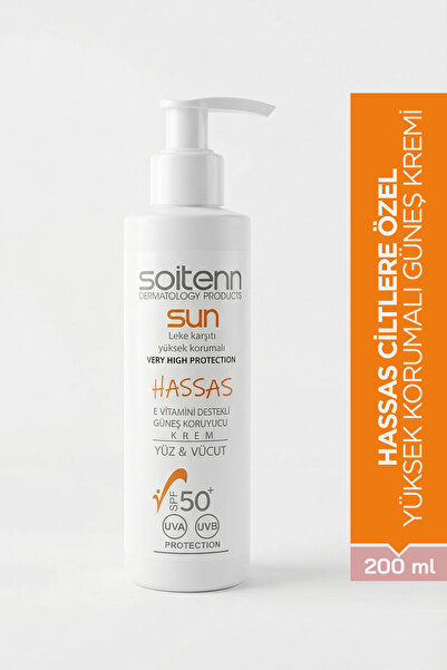 Sun Hassas Ciltlere Özel E Vitamini Destekli SPF 50+ Güneş Koruyucu Krem Yüz & Vücut 200 ml