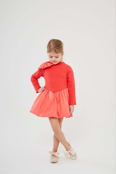 Sweet Luna Balloon Skirt Top Ribbed Knit Bow Detail Dress