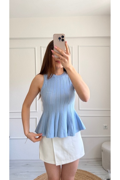 MODA MAVİ VOLANLI BLUZ