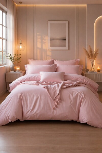 MORE HOME غطاء لحاف فردي + غطاء وسادة (بدون ملاءة) بودرة