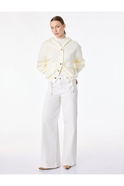 Koton Μακρυμάνικη πλεκτή ζακέτα με κουκούλα, λεπτομέρειες δεσίματος, τσέπες κ...