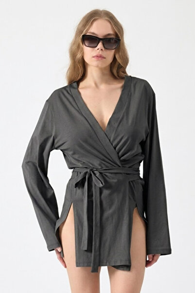COMBİNE MİCHAİL Γυναικεία ρούχα παραλίας Άνετο κιμονό με ζώνη και καπνιστή επ...