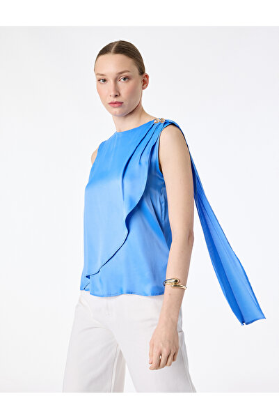 Koton Πολυεπίπεδη μπλούζα από βισκόζη με λαιμόκοψη ποδηλάτου και μεταλλικά αξ...