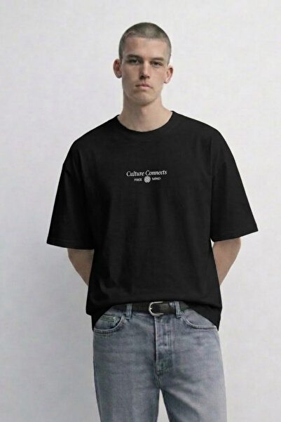 MATERIAL Ανδρικό μπλουζάκι Oversize Culture Connect με στάμπα σε μαύρο χρώμα