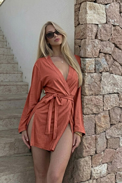 COMBİNE MİCHAİL Γυναικείο απαλό ροζ κιμονό με Βαμβάκι ζώνες