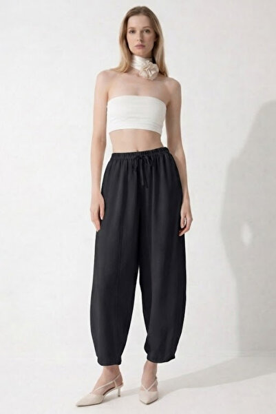 COMBİNE MİCHAİL Дамски основни меки черни шалвар панталони